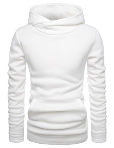 Showblanc (SBNKH510) Mens Stylish Pullover Funnel Collar Fleece Lined Hooded Sweatshirt WHITE US XS(Tag size XS)