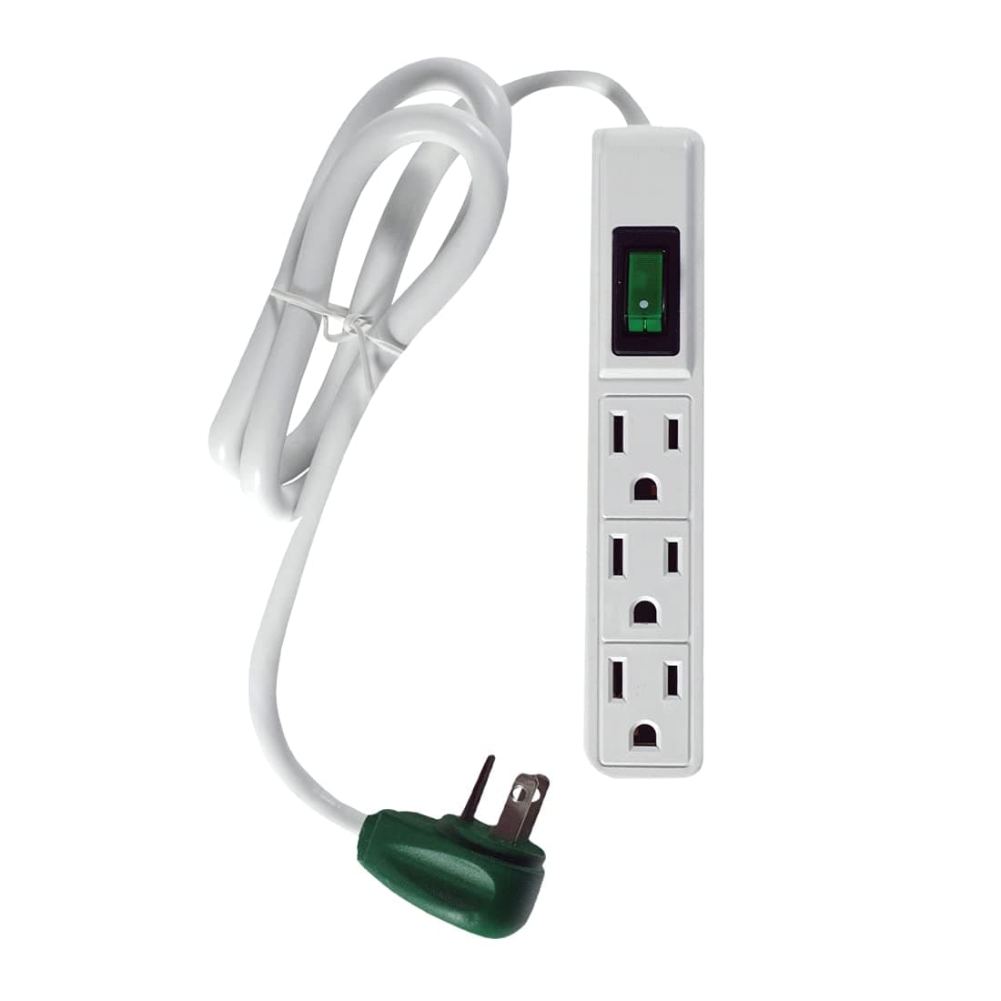 Go Green Power Inc. 2.5ft 3-Outlet Power Strip - Compact, Durable, Ideal for Travel & Home Use with Right-Angled Plug and Circuit Breaker - GG-13002MS