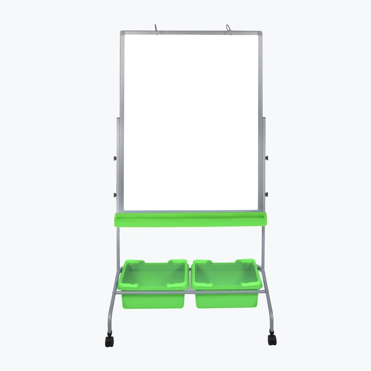 LUXOR MB3040WBIN Classroom Dry Erase Whiteboard and Chart Stand with Storage Bins, Double-Sided Magnetic Design on Wheels, Green/White