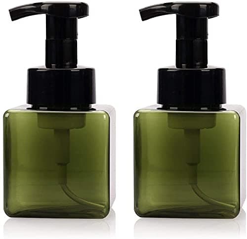 250ML Foaming Hand Soap Dispenser Foaming Pump Bottle with Plastic Tops Square,Pack of 2,Dark Green
