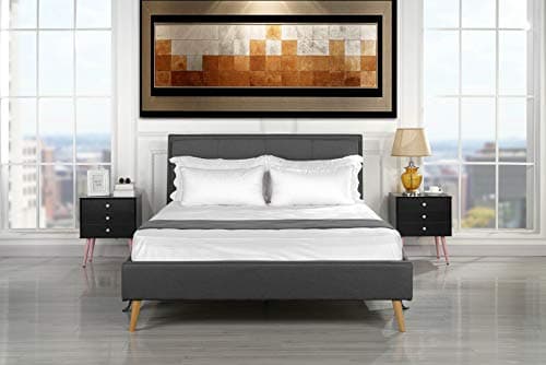 Casa Andrea Mid Century Modern Upholstered Bed Frame with Tufted Headboard, Queen, Gray