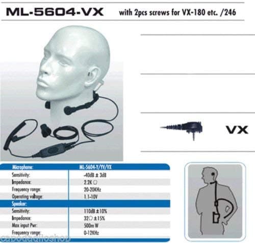 ML-5604-VX Laryngophono with Headset for Yaesu VX-351/354/424/246