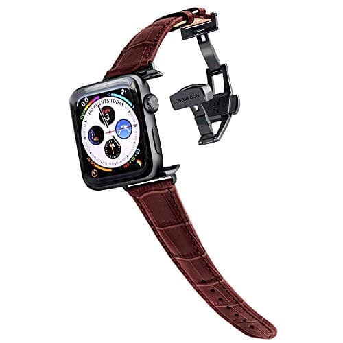 Longvadon Women's Caiman Series Watch Band - Compatible with Apple Watch 38MM (Series 1-3) & 40MM (Series 4-6) - Genuine Top Grain Leather - Mahogany Brown with Black Details - M Size