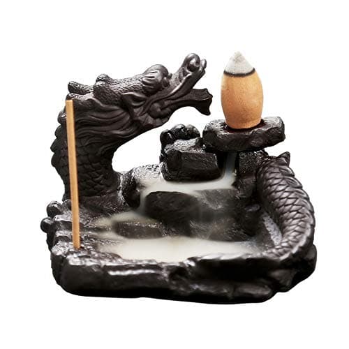 Incense Holder Backflow Incense Burner Ceramic Chinese Dragon Incense Burner Aromatherapy Gift Decoration with 10 Free Cones