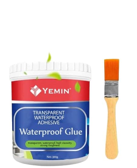 YEMIN Crack Seal Glue 300gm with Brush Transparent Waterproof Glue for Roof Leakage Crack Seal Agent Roof Water Leakage Solution Water Proof Glue Transparent Glue Waterproofing for Pipe Wall Tiles