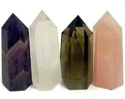 Shangbo Crystal Healing Wand/2’’Amethyst,Rose Crystal,Clear Crystal&Smoky Citrine Crystal(Set of 4)