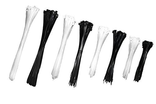 Sanoma 400 Pieces Black & White Self Locking cable ties 6,8,10,12 Inch Nylon Pack tie wraps Assortment- 50 LB Tensile strength zip ties- Nylon wire ties assortment- Cable tie bundle