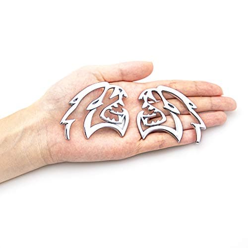 CARRUN 2PCS 3D Car Emblem For Hollow"HELLCAT" Side Door Back Fender Graphics Emblem badge compatible For Challenger Charger 300C (Silver)
