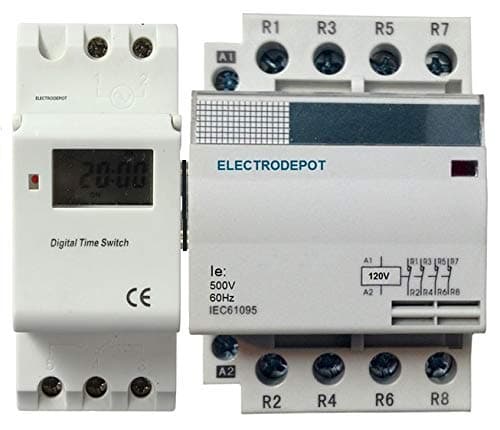 Electrodepot Time Switch 7 Days, 24 Hrs Control 110VAC 120V 30A 4 Pole Contactor Timer 60A NO Normally Open