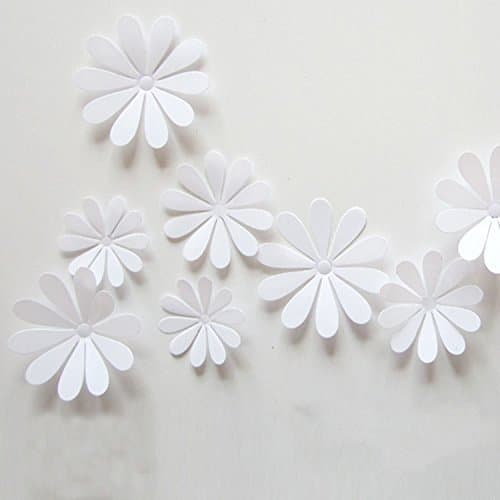 Lenofocus 12PCS 3D flower Wall Stickers Decor Art Decorations 3 size (White)