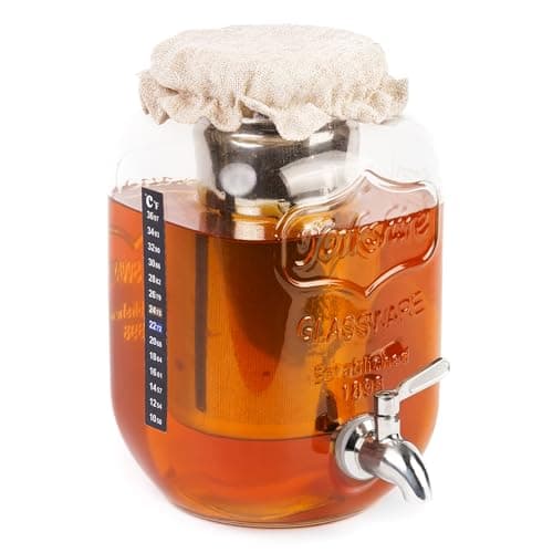 1 Gallon Kombucha Jar with Spigot, Continuous Kombucha Brewing Jar Kit, Glass Kombucha Starter Kit with Stainless Steel Mesh Filter and Cloth Top