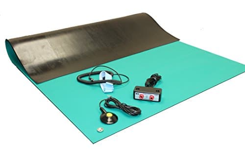 Rubber ESD Anti-Static HIGH Temperature Soldering MAT KIT-24" X 48" (2'x 4') - 0.08" Thick- with Dual Bench and Wrist Strap-Green
