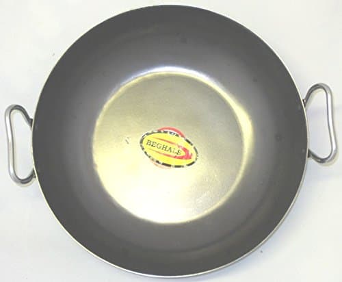 Asian Indian Curry/Balti Black Iron Rustic Wok/Karahi Cooking/Serving with Stainless Steel Handle (7.5")