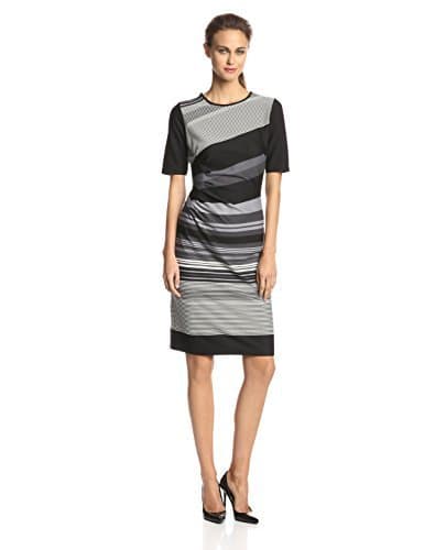 Julian Taylor Women's Elbow Sleeve Side Gather Stripe Dress