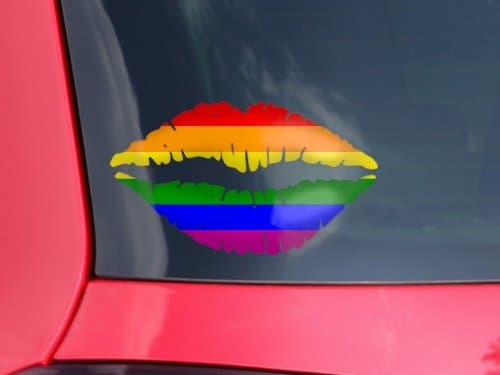 GearGraFX Lips Decal 9x5.5 Rainbow Stripes