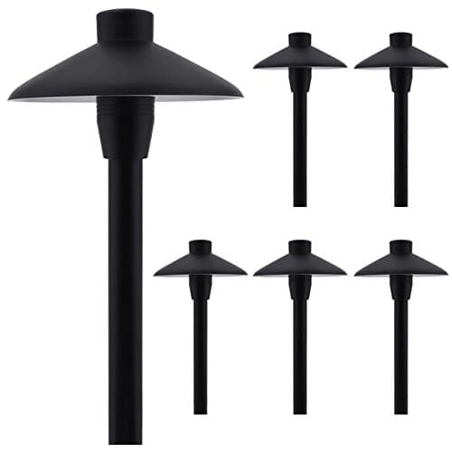 ALS1 Aluminum Low Voltage Landscape Accent Path and Area Light with 6.5" Shade and 18" Stem in Black Finish, Ground Spike and Free G4 LED Bulb (6-Pack), 36PL02BKx6