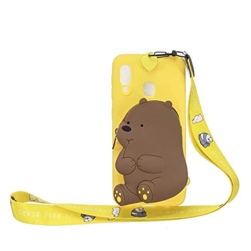 Maoerdo Galaxy A20S Case,[Send Pen] 3D Cute Animal Earphone Pocket Purse Lanyard [Drop Proof,Shock Proof] Cartoon Gel Rubber Back Cover Case for Samsung Galaxy A20S - The Bear