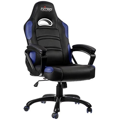 NITRO CONCEPTS C80 Comfort Gaming Chair - Office Chair - PU Faux Leather - 15° Reclinable - 120kg - Armrests - Cold Foam Upholstery - Black/Blue