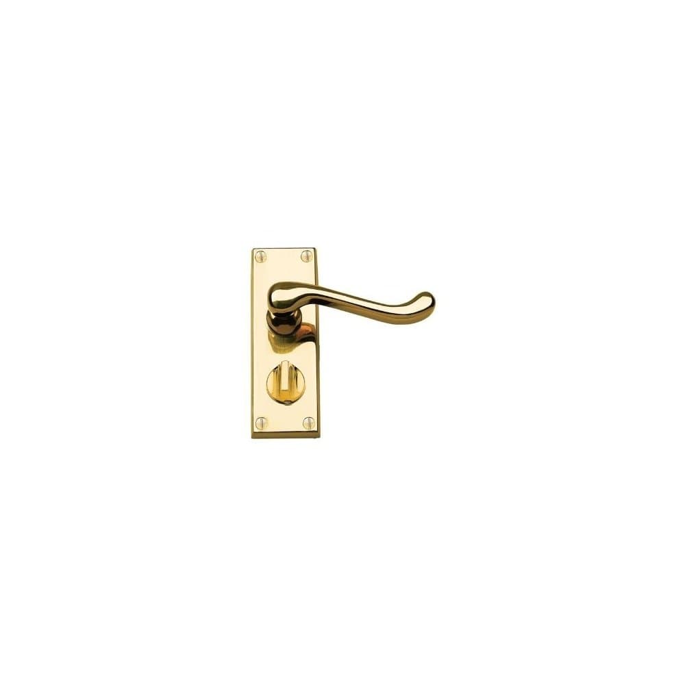 Henderson Hardware Picasso Victorian Scroll Lever Bathroom Door Handles (Pair). Polished Brass Finish J33685