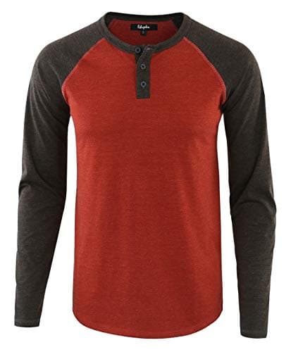 Estepoba Mens Athletic Regular Fit Long Sleeve Active Henley Shirt Baseball Tee H.Rusty/H.Charcoal S