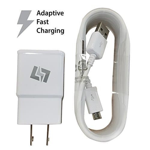 FAST Charger for Samsung Galaxy S7 S6 Note 5 4 + 5 Foot USB Data Cable - Rapid Wall Adapter - White QuickCharge 2.0