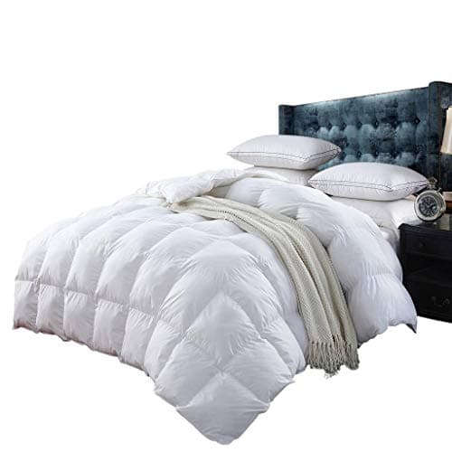 Egyptian Cotton Factory Store 1200 Thread Count Baffle Box Medium Weight Goose Down Comforter, All Year, White, King