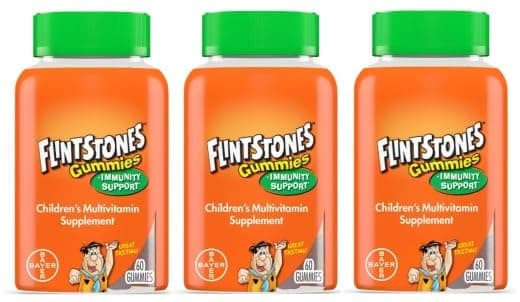 One A Day Flintstone Gummies Vitamins Plus Immunity Support 60 Count Bottles Pack of 3 Bottles 180 Total Gummies