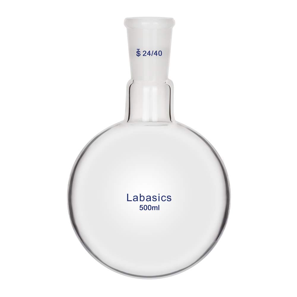 Labasics Glass 500ml Single Neck One Neck Round Bottom Flask RBF, with 24/40 Standard Taper Outer Joint, 500ml