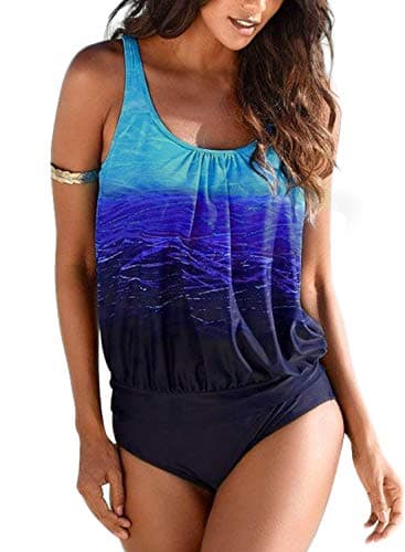Actloe 2020 Women Printed Two Pieces Tankini Swimsuit with Triangle Bottoms Bathing Suits