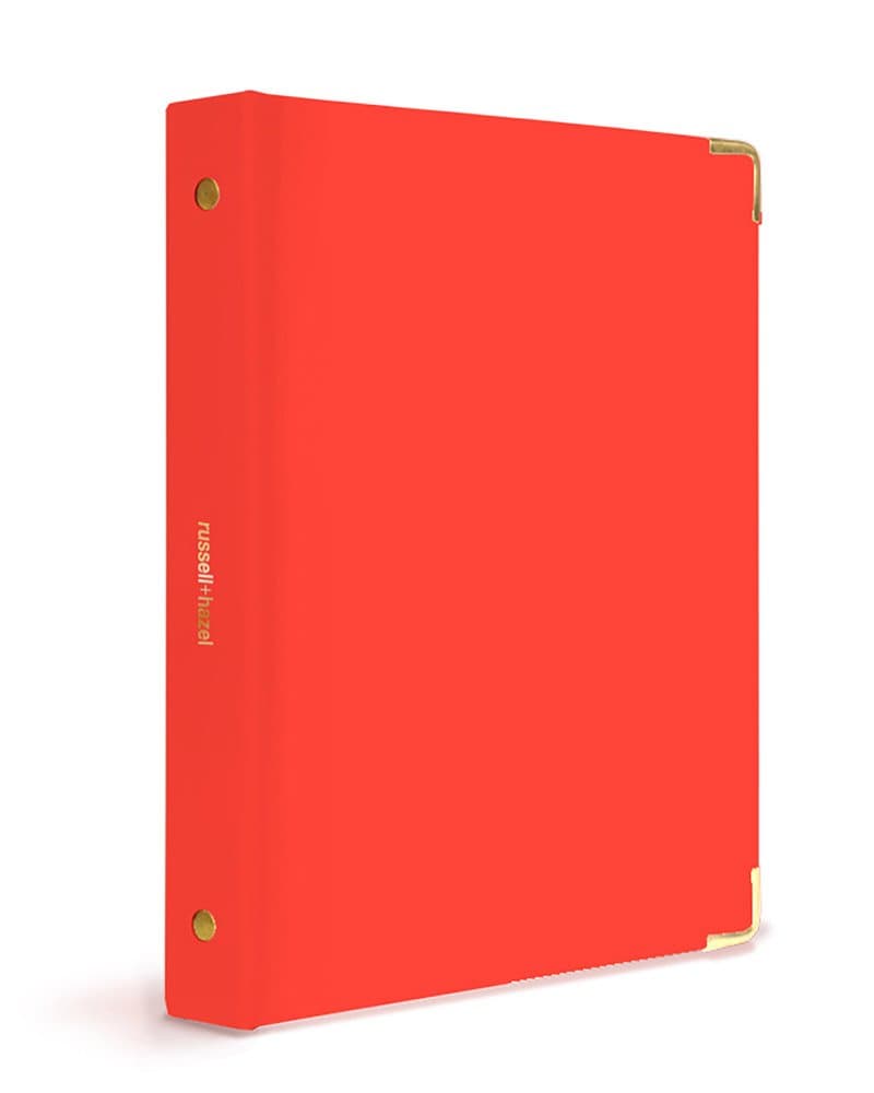 russell+hazel Patent Mini 3 Ring Binder, Red-Orange, 7” by 9”, (18776)