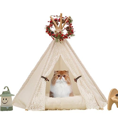 ShangjingMeixie Pet Teepee Dog(Puppy) & Cat Bed - Portable Pet Tents & Houses for Dog(Puppy) & Cat Lace Style