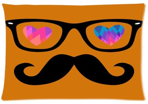 Pillowcase Pillow Cover Art Painting Glasses and Mustache Zippered Pillow Protector 20x30 inch (one side)