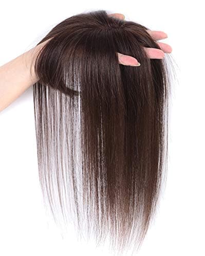 Remy Human Hair Top Hairpieces with Air Bangs Clip in Crown Topper Hair Extensions for Women, 8" Blonde