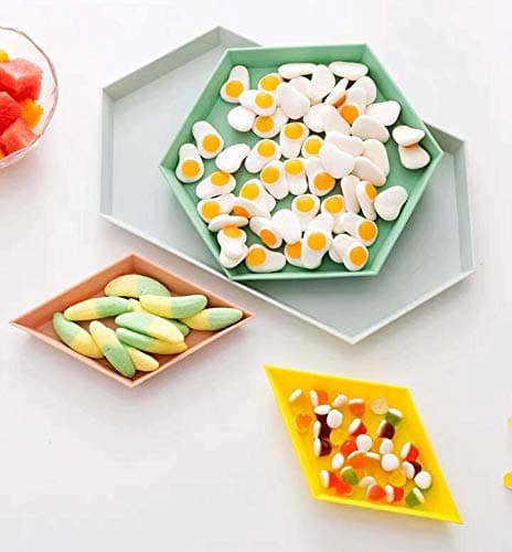 CY craft Food Serving Tray Modern Breakfast Serving Tray Sets,Stackable Plastic Butler Tray and Geometric Jewelry Tray,Colorful Dessert Plates Coffee Table Decorative and Storage Platters, Set of 4