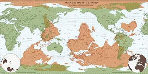 Antipode World Map | Opposite Side of The Earth | (36 x 24 Unframed Print)