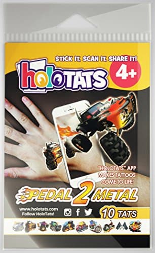 HoloTats Pedal 2 Metal - Holographic Augmented Reality Temporary Tattoos Great for Children's Parties and Kids Goodie Bags (Set of 10) …