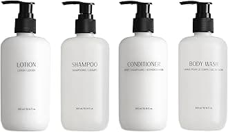 Shampoo Conditioner Body Wash and Lotion Kit 4 Pump Bottles Per Case Each 10.14 Fl oz/300 ML Aloe vera, Green Tea Extract Infused Hotel Toiletries