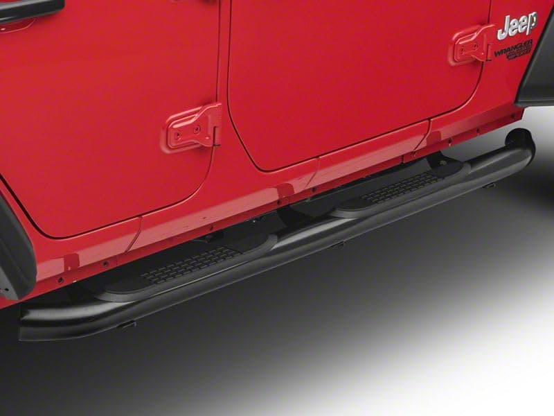 RED ROCK 3" Round Curved Side Step Bars in Gloss Black Round Curved Fits Jeep Wrangler JL 4 Door 2018-2020