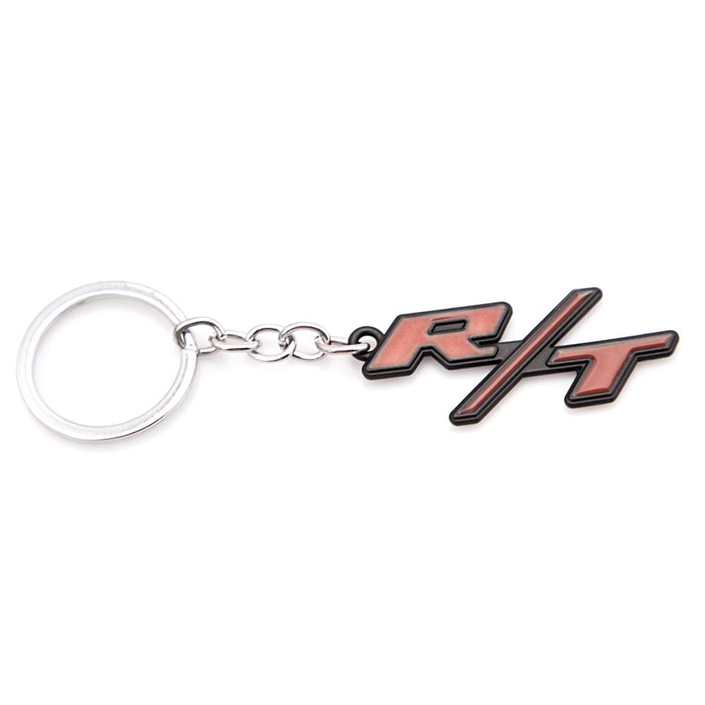 R/T Emblem Keychain RT Key Chain Fob Ring for Chrysler Chevrolet Camaro (Red with Black outline)