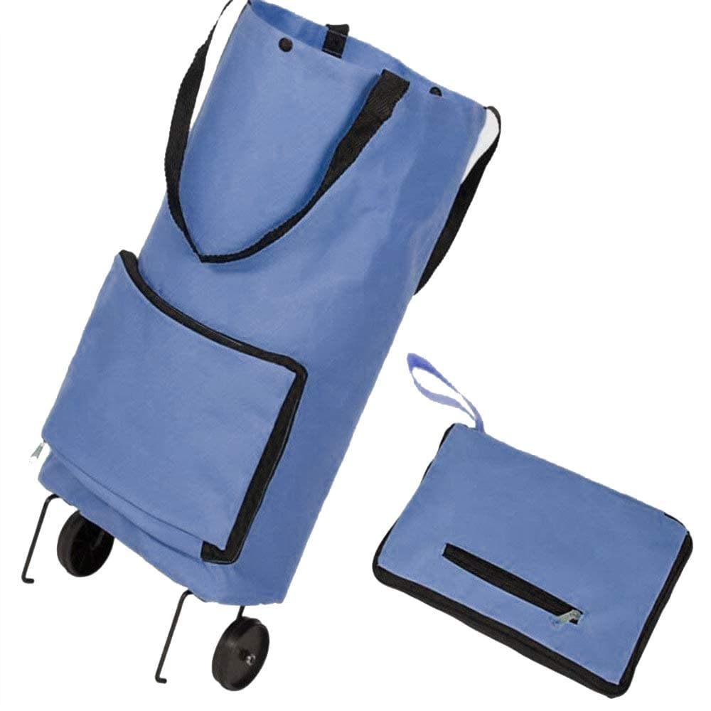 GAOYI Folding Shopping Bag with Wheels Collapsible Trolley Bag Shopping Cart Trolley Bag Reusable Shopping Grocery Foldable Cart (Blue)