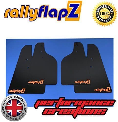 Genuine rallyflapZ (Made in the UK) Full Set of 4 Mudflaps Including all Fixings & Full Fitting Instructions! (Mud Guard/Mud Flaps Kit) 4mm Flexible PVC Black rallyflapZ Logo Orange