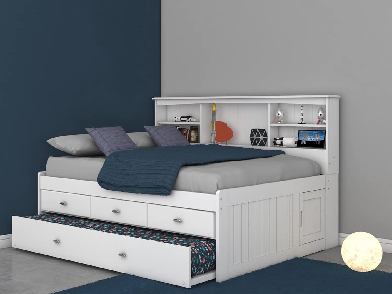 Discovery World Furniture Full Bookcase Daybed with 3 Drawers & Trundle White