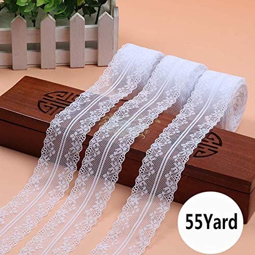 ToBeIT White Vintage Lace Trim Ribbon Approx 55 Yard(50M) for DIY Crafts and Wedding Decorations (type1)