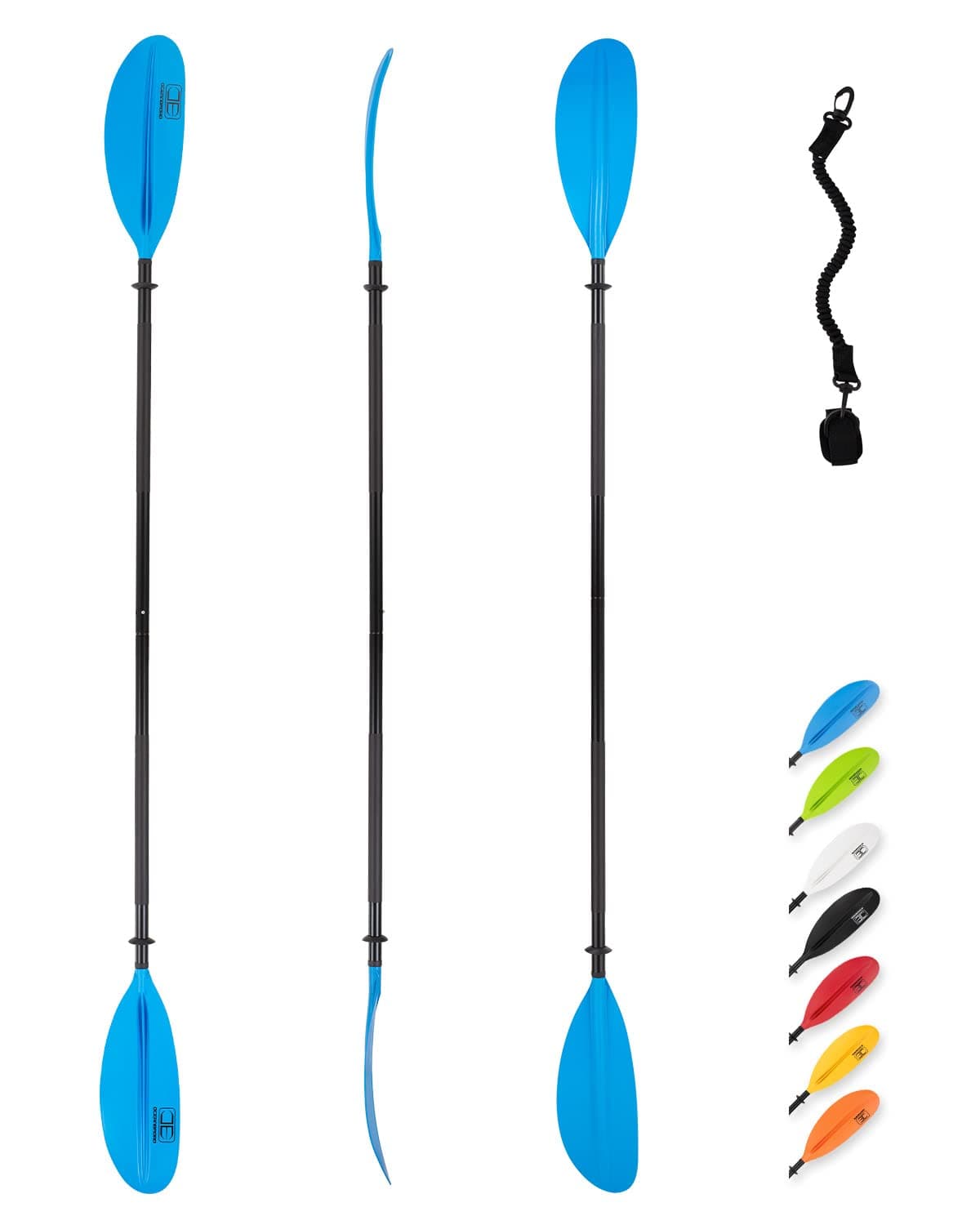 OCEANBROAD Kayak Paddle 230CM/90.5 Inches Alloy Shaft Kayaking Boating Oar with Paddle Leash
