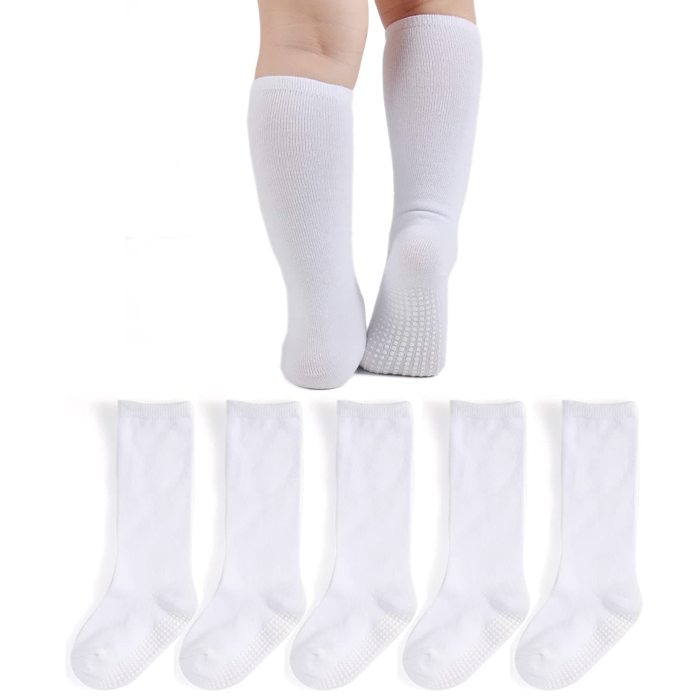 EPEIUSKnee High Socks with Non-Slip Grip,Toddler Athletic Stripe Team Tube Socks Kids Boys Girls 5-Pack