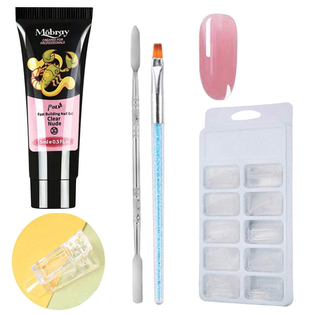 Polygel Nails Extension Gel Kit, 1PCS *15ml Poly Gel+ 100PCS Bo of Nail Molds + 1 Transparent Clip + 1PC Double-end Brush Pusher + 1PC Brush, Nail Salon Set Quick Nail Light Set with Nail Tools