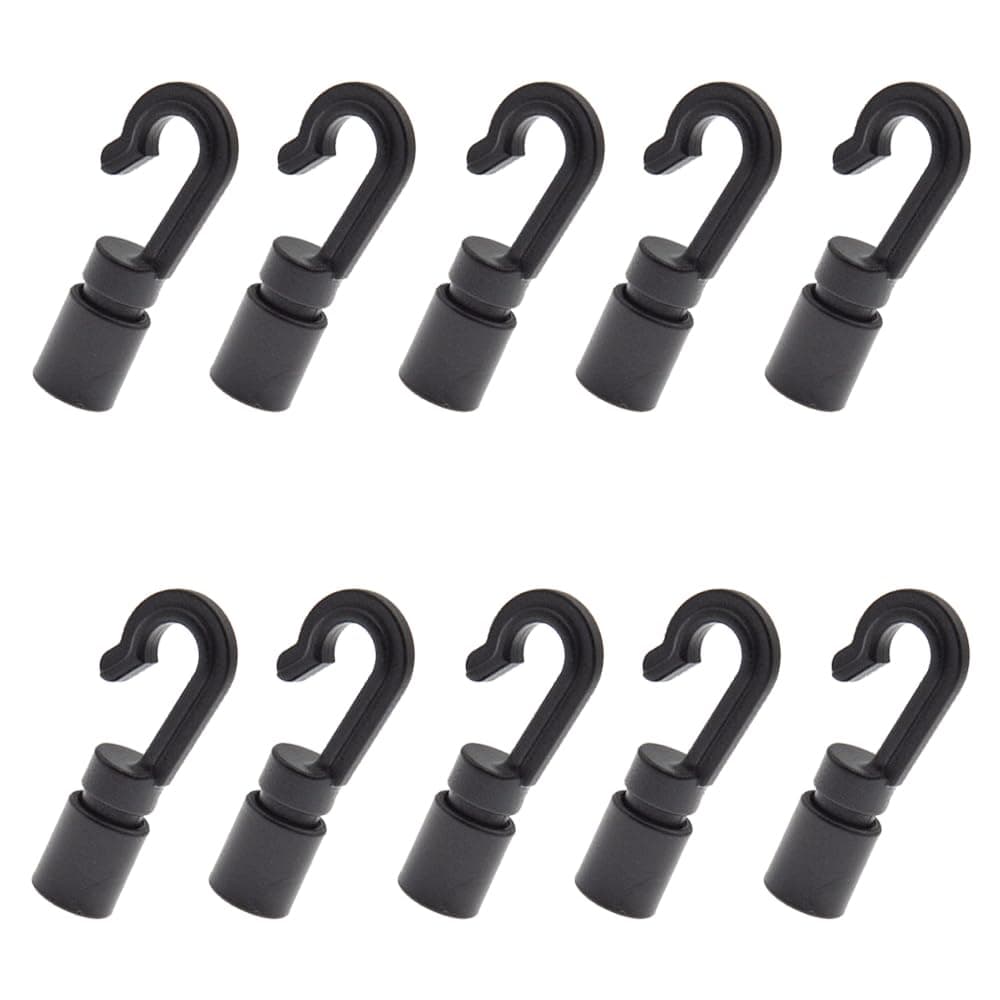 MnuCyiPiu 10 PCS Shock Cord Open End Hooks Black Canoe Bungee Shock Cord Hook High Elastic Kayaks Shock Cord End Hook for Most Boats Kayak Canoe Bungee Boat Boating