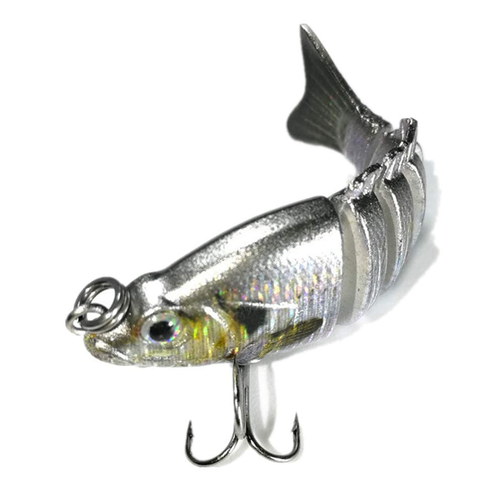 Multi Jointed Fishing Lure,[Hand-Made] Crankbait Hard Bait 5cm/2" Pike Muskie Roach Trout Swimbait (Silver)