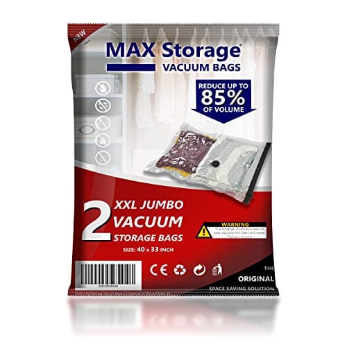 2 XXL Jumbo Size, 40 x 33 Inch. MAXStorage Vacuum Storage Bags. Extra Large Volume Capacity Space Saver Solution for Big Clothes, Blankets, Pillows, Comforters, Curtains, Coats