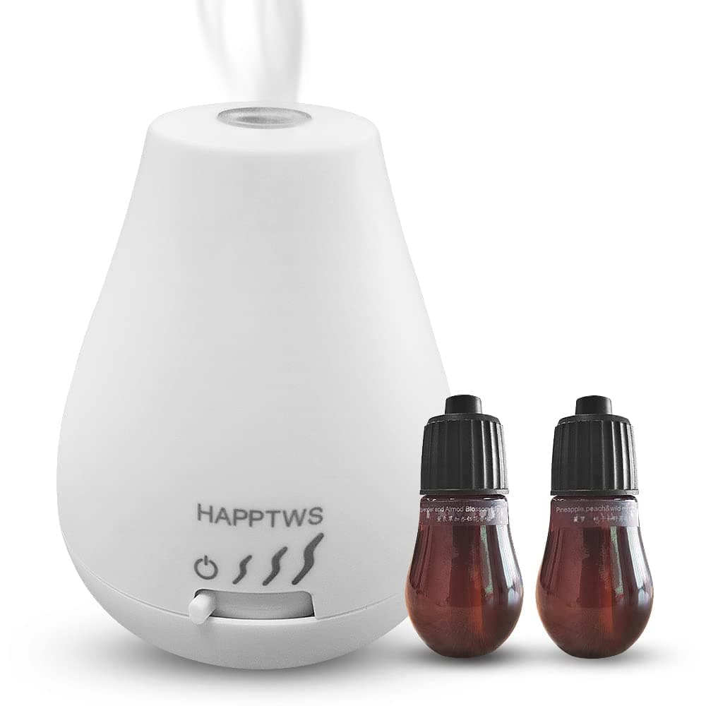 HAPPTWS Essential Oil Diffuser - Waterless Diffuser 3 Timer Settings Battery Powered for Bedroom Yoga Room Toilet Pet Room White